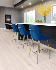 Madelaine Counter Chair Navy Blue & Gold