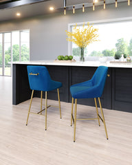 Madelaine Counter Chair Navy Blue & Gold