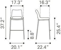 Ace Counter Chair (Set of 2) Dark Gray & Walnut